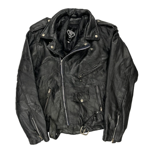 Diamond Plate Buffalo Leather Jacket - Medium Black Leather