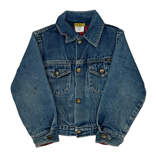 Vintage Age 5 Oshkosh Checked Denim Jacket - XS Blue Denim