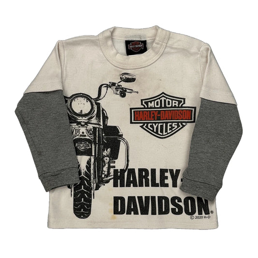 12 Months Harley Davidson Graphic Long Sleeve T-Shirt - 3XS Grey Cotton Blend