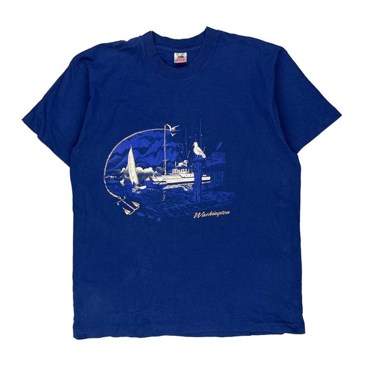 Fruit Of The Loom Single Stitch T-Shirt - XL Blue Cotton