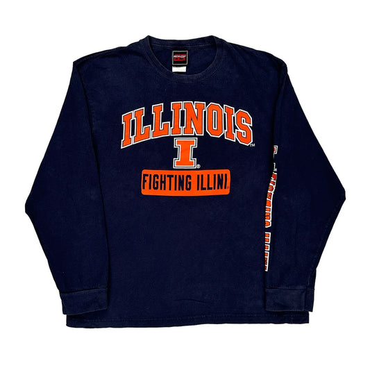 Fighting Illini Genuine College Long Sleeve T-Shirt - Large Navy Cotton