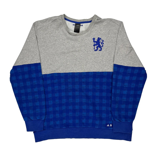 Chelsea Fc Adidas Checked Sweatshirt - 2XL Blue Cotton