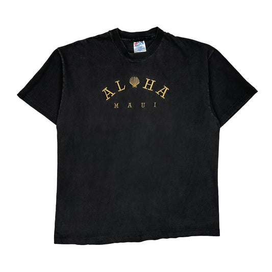 Made In USA Single Stitch Maui Hanes T-Shirt - Large Black Cotton