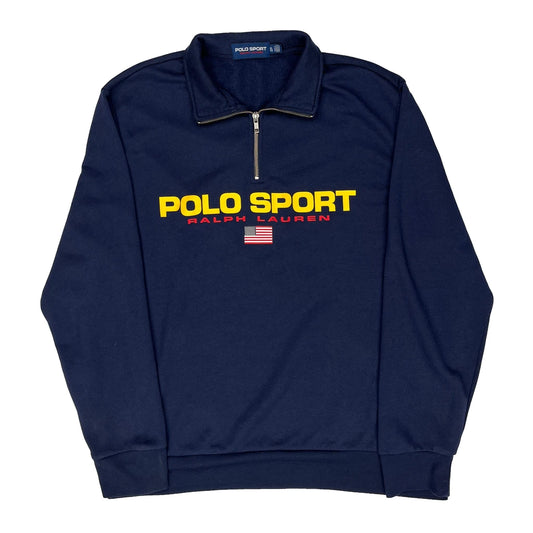 Vintage 90S Polo Sport Collared 1/4 Zip - XL Navy Cotton