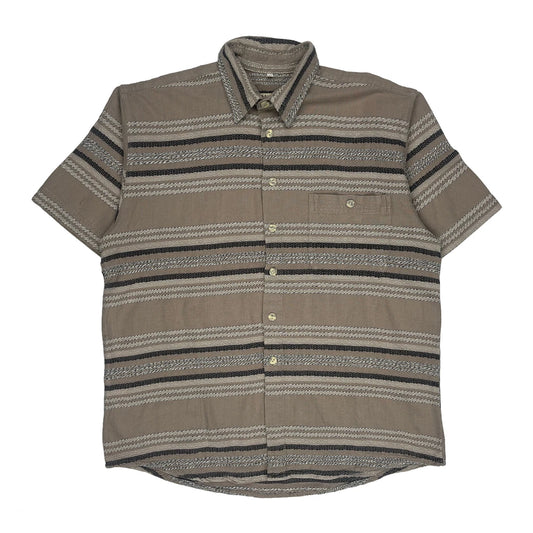 Vintage John F Gee Striped Short Sleeve Shirt - Medium Beige Cotton
