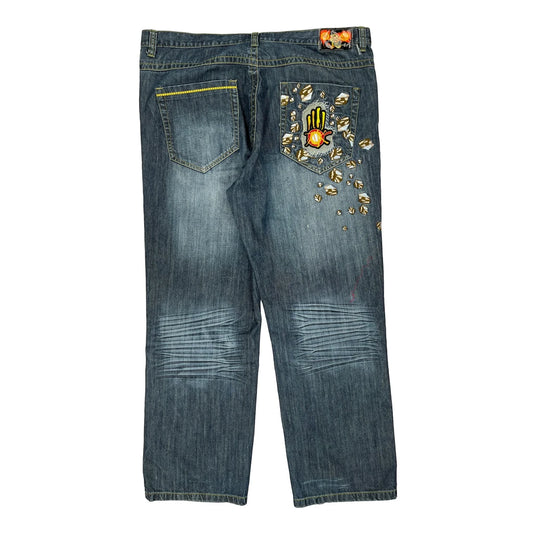 Miskeen Embroidered Jeans - 44W 34L Blue Cotton