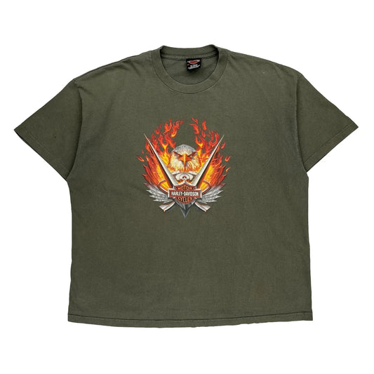 Harley Davidson Graphic T-Shirt - 2XL Green Cotton