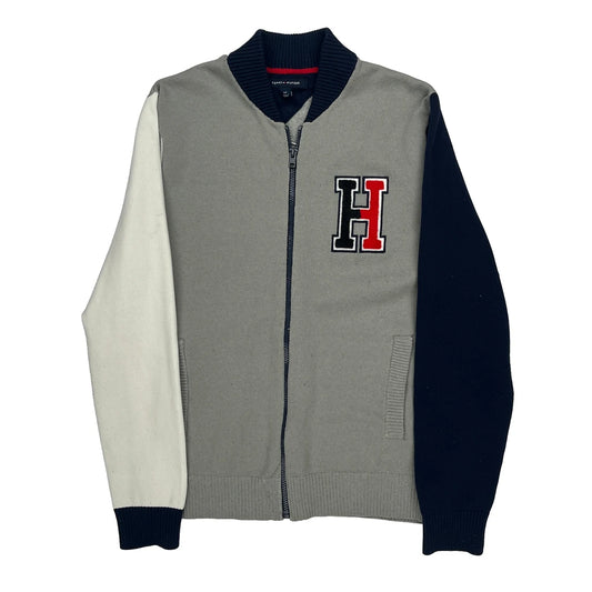 Tommy Hilfiger College Track Jacket - Small Grey Cotton Blend
