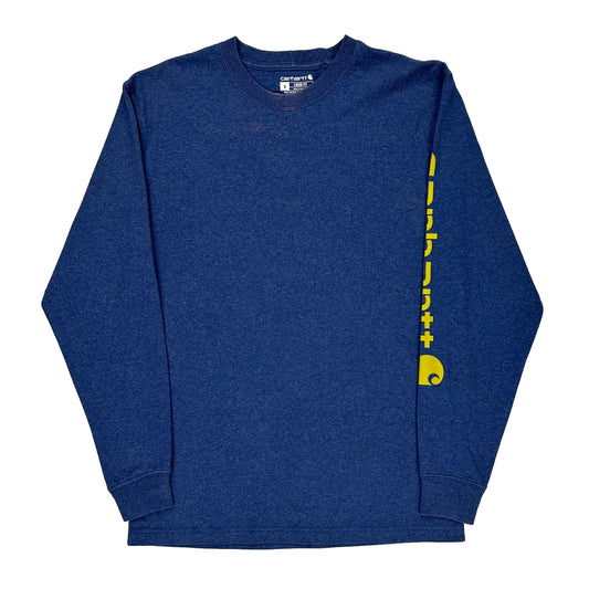Carhartt Spellout Long Sleeve T-Shirt - Small Blue Cotton
