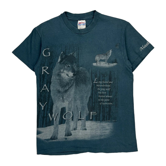 Gray Wolf Hanes Single Stitch T-Shirt - Medium Blue Cotton