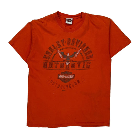 Harley Davidson Graphic T-Shirt - Large Orange Cotton