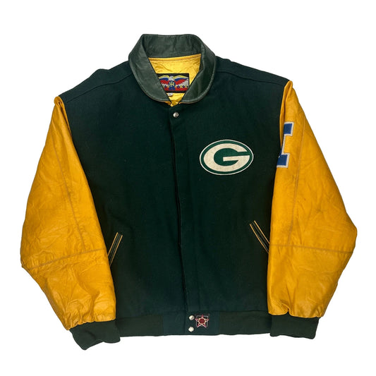 Green Bay Packers Jh Designs Nfl Varsity Jacket - Large Green Wool Blend