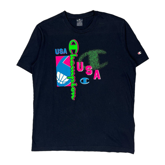 Champion Graphic T-Shirt - XL Navy Cotton