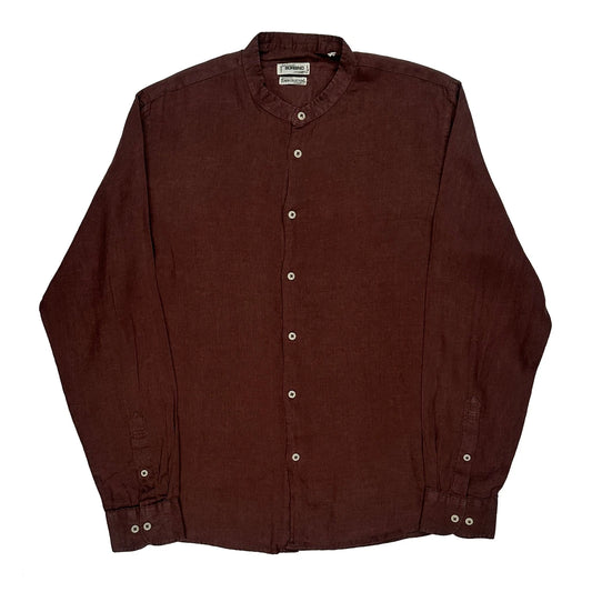 Vintage Sorbino Collarless Shirt - XL Brown Linen