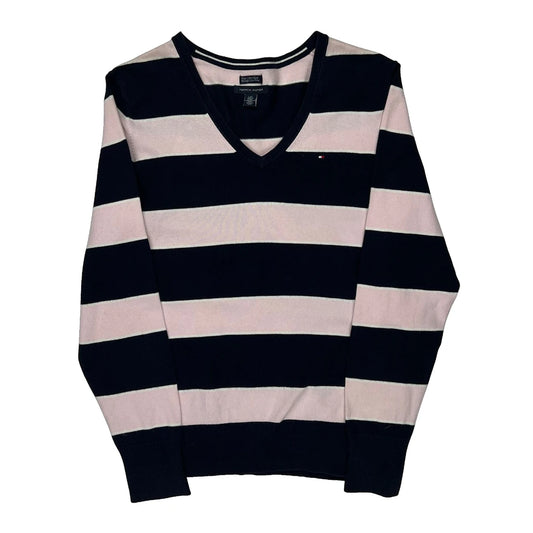 Tommy Hilfiger Striped Jumper - Large Navy Cotton Blend