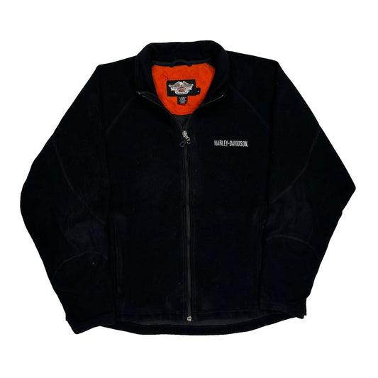 Vintage Harley Davidson Fleece Jacket - Large Black Polyester