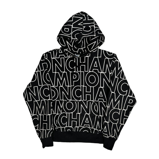 Vintage Reverse Weave Champion Spellout Hoodie - XL Black Cotton