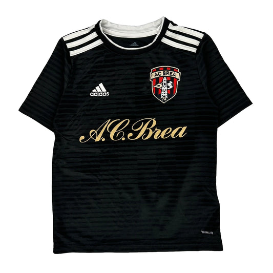 Ac Brea, Age 9-10 Adidas Striped Football Shirt - Medium Black Polyester