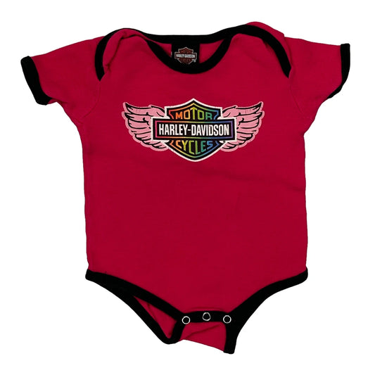 6-9 Months Harley Davidson Bodysuit - 3XS Red Cotton