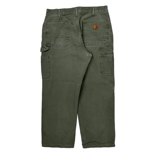 Flannel Lined Carhartt B111 Mos Carpenter Trousers - 32W 27L Green Cotton