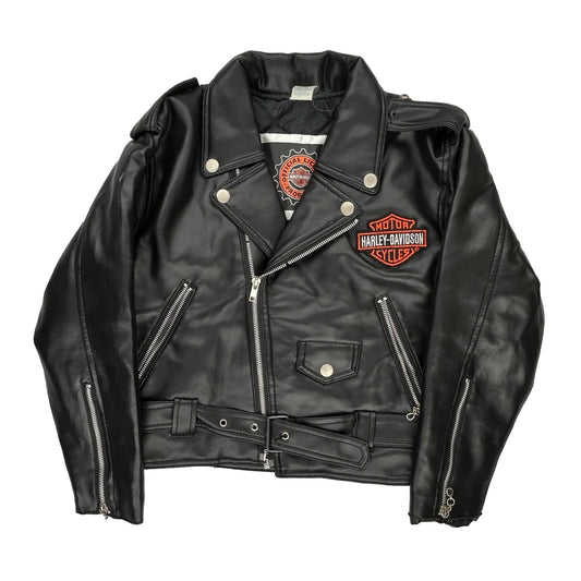 Age 8-10 Harley Davidson Leather Jacket - Small Black Leather