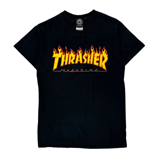 Flame Logo Thrasher Graphic T-Shirt - Small Black Cotton