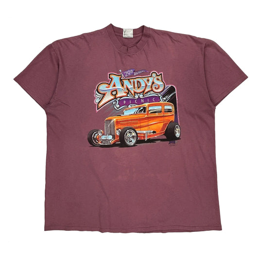 Andy'S Picnic Oneita Graphic T-Shirt - 2XL Burgundy Cotton