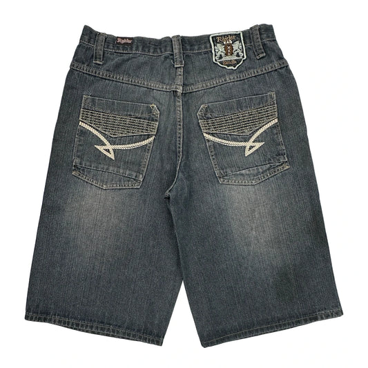 Raider Denim Shorts - 34W 12L Grey Cotton