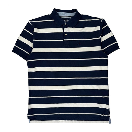 Vintage Tommy Hilfiger Striped Polo Shirt - XL Navy Cotton