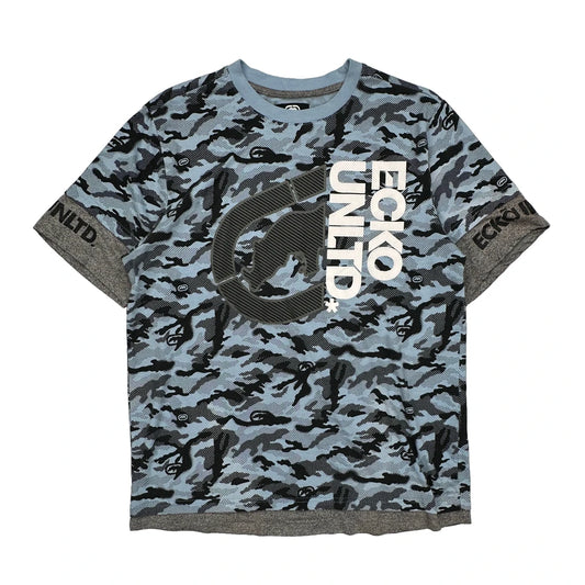 Ecko Unltd Camo T-Shirt - Medium Blue Cotton