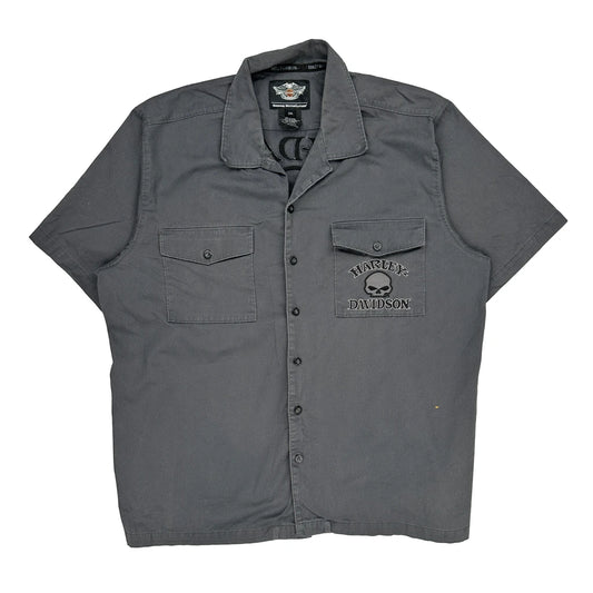 Harley Davidson Graphic Short Sleeve Shirt - 2XL Grey Cotton Blend