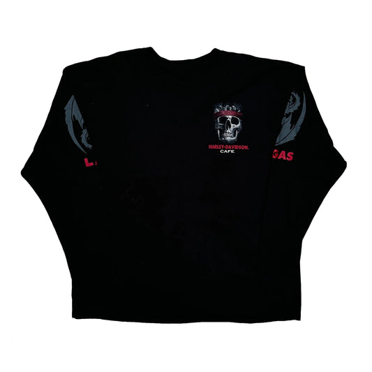 Vintage Las Vegas Harley Davidson Graphic Long Sleeve T-Shirt - XL Black Cotton
