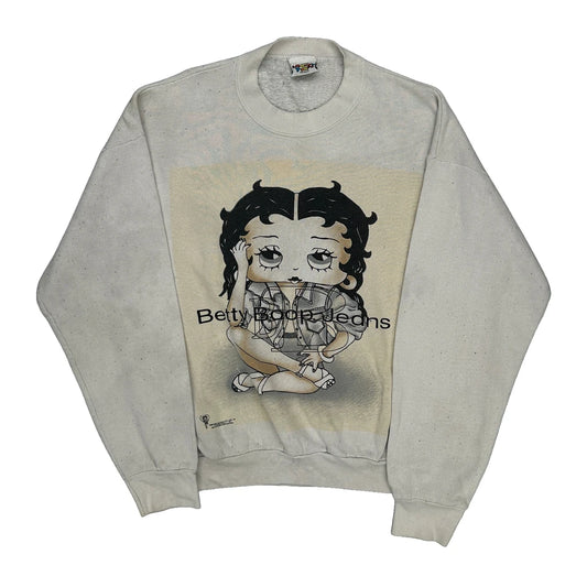 Betty Boop Jeans Looney Tunes Cartoon Sweatshirt - Large White Cotton
