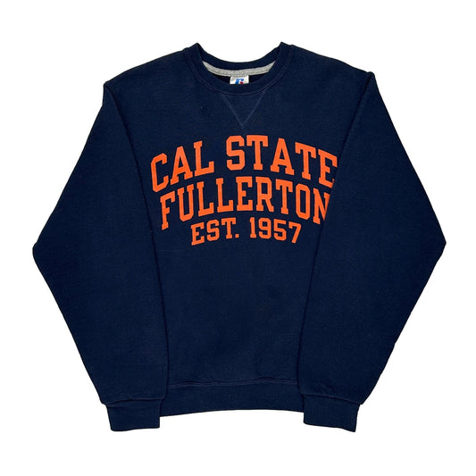 Russell Athletic College Sweatshirt - Small Navy Cotton Blend