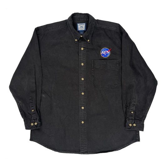 Vintage Nasa Patch Lee Denim Shirt - Large Black Cotton