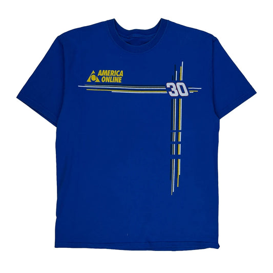 America Online 30 Nascar Graphic T-Shirt - Small Blue Cotton
