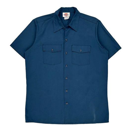 Dickies Short Sleeve Shirt - Large Blue Cotton Blend