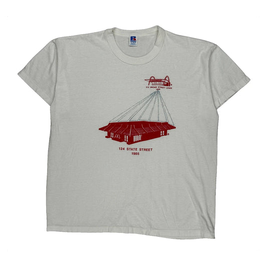 1985 124 State Street Russell Athletic Graphic T-Shirt - XL White Cotton