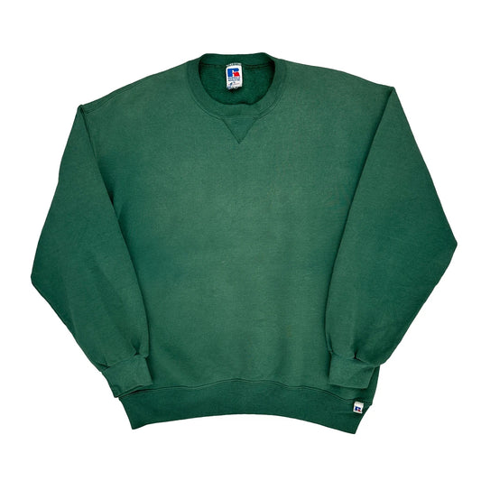 90S Blank Russell Athletic Sweatshirt - XL Green Cotton Blend