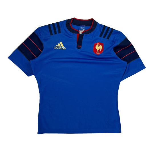 2014-16 France National Rugby Team Adidas Rugby Shirt - Large Blue Polyester