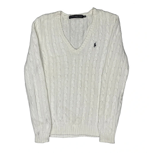 Ralph Lauren Sport V-Neck Jumper - Large White Knitted