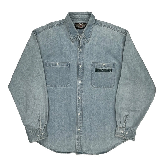 Harley Davidson Denim Shirt - XL Light Wash Cotton
