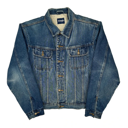 Vintage Wrangler Sherpa Lined Denim Jacket - Medium Blue Cotton