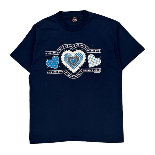 Single Stitch Fruit Of The Loom Graphic T-Shirt - XL Blue Cotton Blend