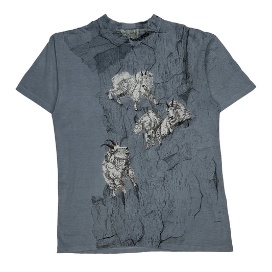 Mountain Goats Oneita Graphic T-Shirt - Large Grey Cotton