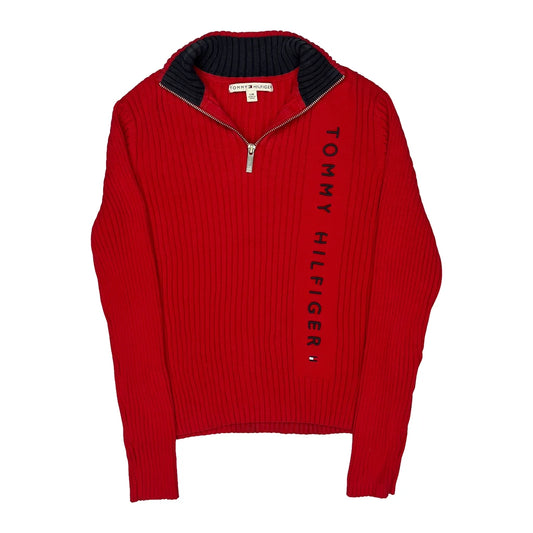 Vintage Tommy Hilfiger 1/4 Zip - Large Red Knitted
