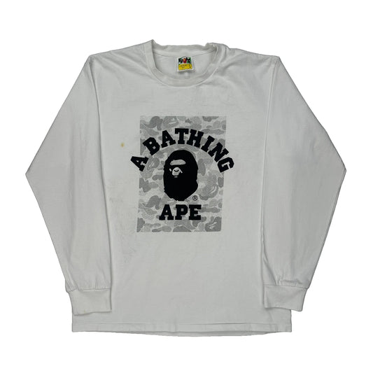 Camo Print A Bathing Ape Graphic Long Sleeve T-Shirt - Large White Cotton