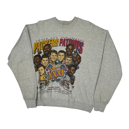 Packers Patriots Super Bowl Xxxi Fruit Of The Loom Graphic Sweatshirt - XL Grey Cotton Blend