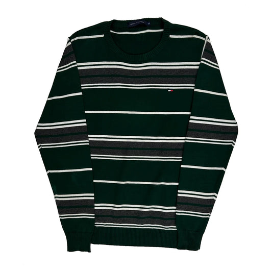 Tommy Hilfiger Striped Jumper - Large Green Cotton