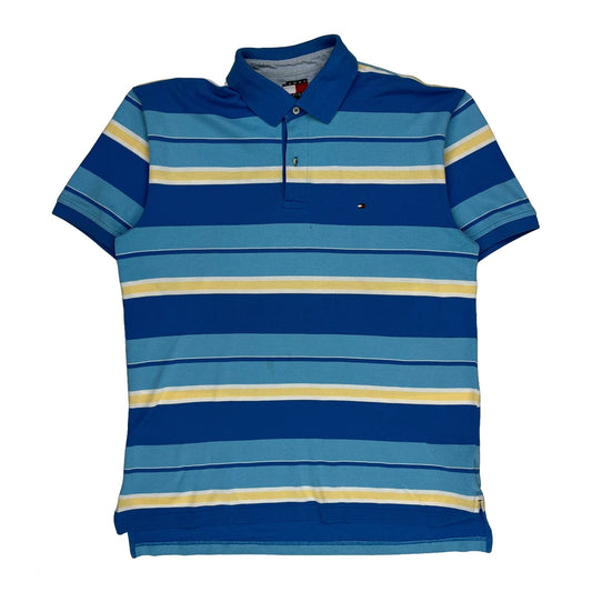 Vintage Tommy Hilfiger Striped Polo Shirt - Large Blue Cotton